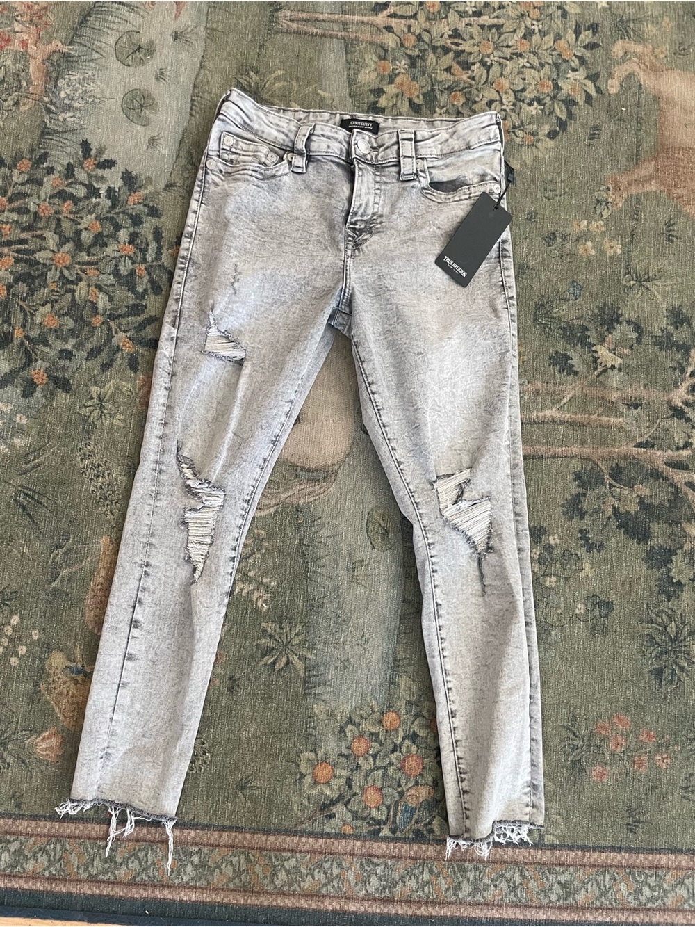 True Religion Women's Becca Distressed Light Gray Skinny Jeans